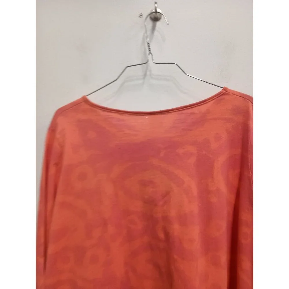 Creation By Tina Womens Wearable Art Tunic Top Small Orange Flamingo Long Sleeve